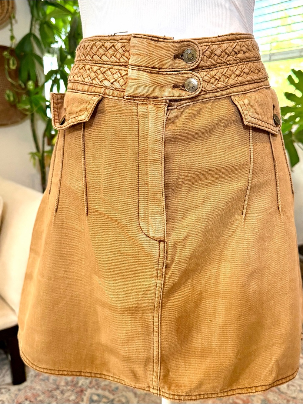 FREE PEOPLE Cotton Mini Skirt Brown Boho Festival Hippie Hipster Size 8 S/M